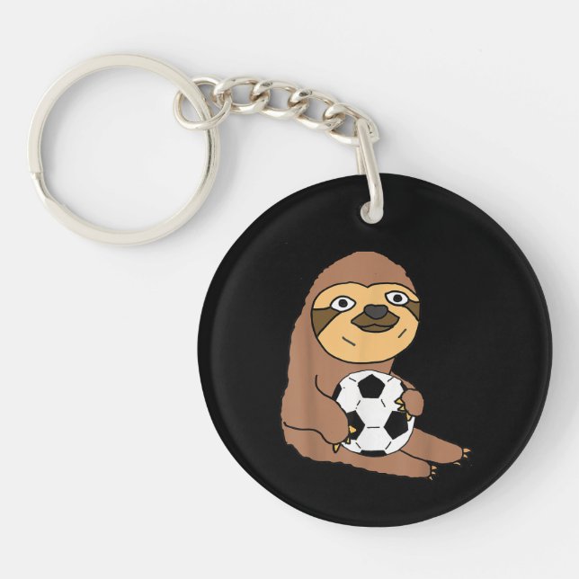 Funny Sloth Playing Soccer Key Ring (Front)