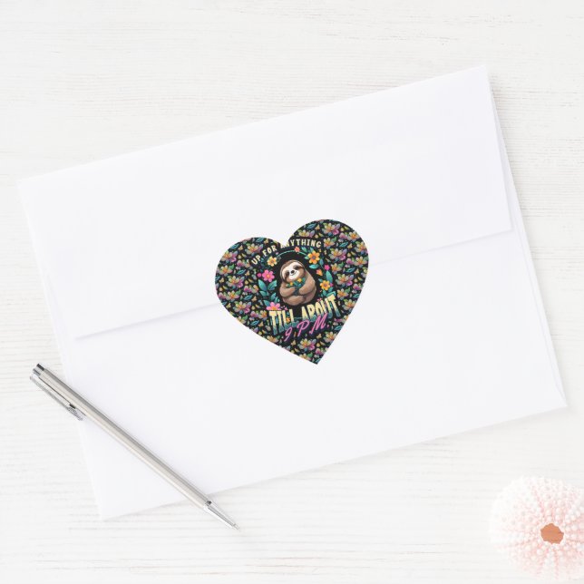 Funny Sloth Quote All Over Print Heart Sticker (Envelope)