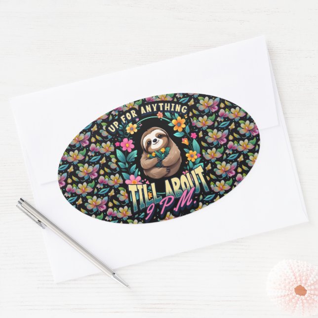 Funny Sloth Quote All Over Print Oval Sticker (Envelope)