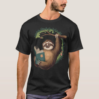 Funny Sloth Reading A Book Lazy Sloth T-Shirt