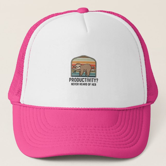 Funny Sloth Retro Design – Productivity? Never Hea Trucker Hat (Front)