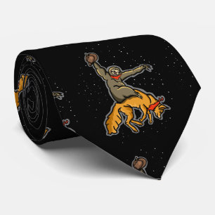 Funny Sloth Riding A Fox Tie