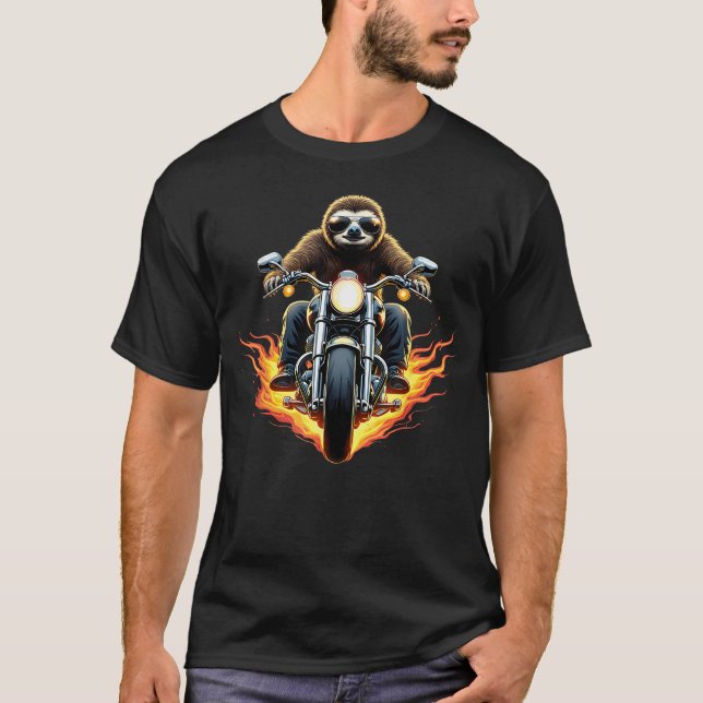 Funny Sloth Riding A Motorcycle Sloth T-Shirt (Front)