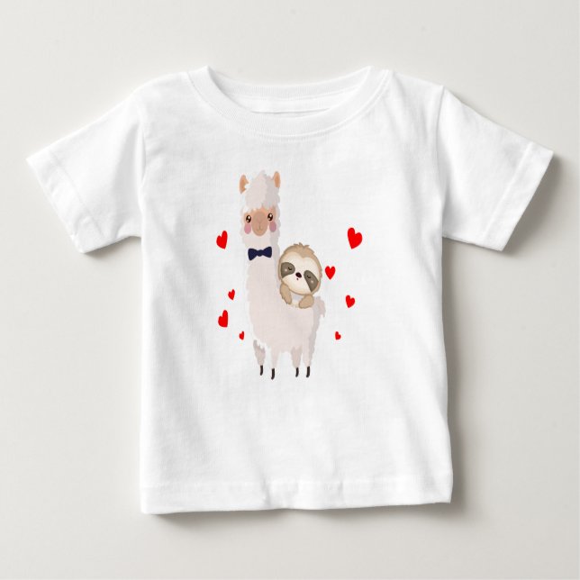 Funny Sloth Riding Llama Shirt funny Alpaca Hearts (Front)