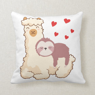 Funny Sloth Riding Llama Shirt funny Alpaca Hearts Cushion