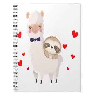 Funny Sloth Riding Llama Shirt funny Alpaca Hearts Notebook