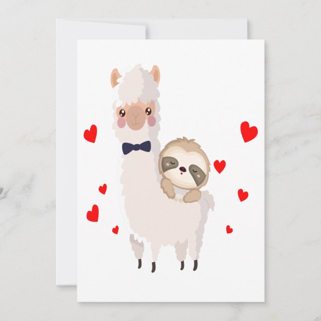 Funny Sloth Riding Llama Shirt funny Alpaca Hearts Thank You Card (Front)