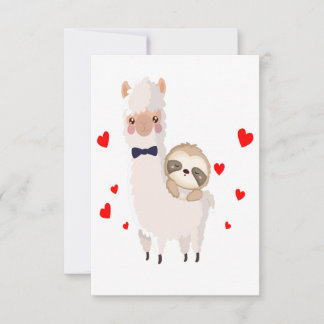 Funny Sloth Riding Llama Shirt funny Alpaca Hearts Thank You Card