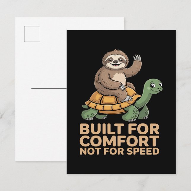 Funny Sloth Riding Turtle Announcement Postcard (Front/Back)