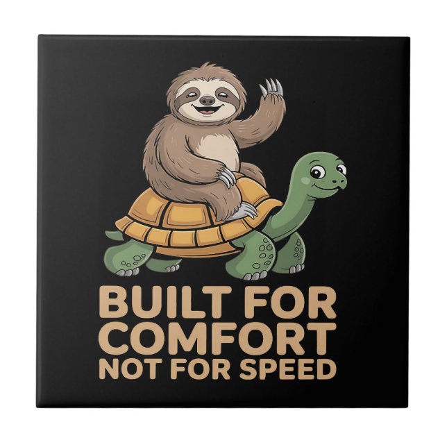 Funny Sloth Riding Turtle Ceramic Tile (Front)