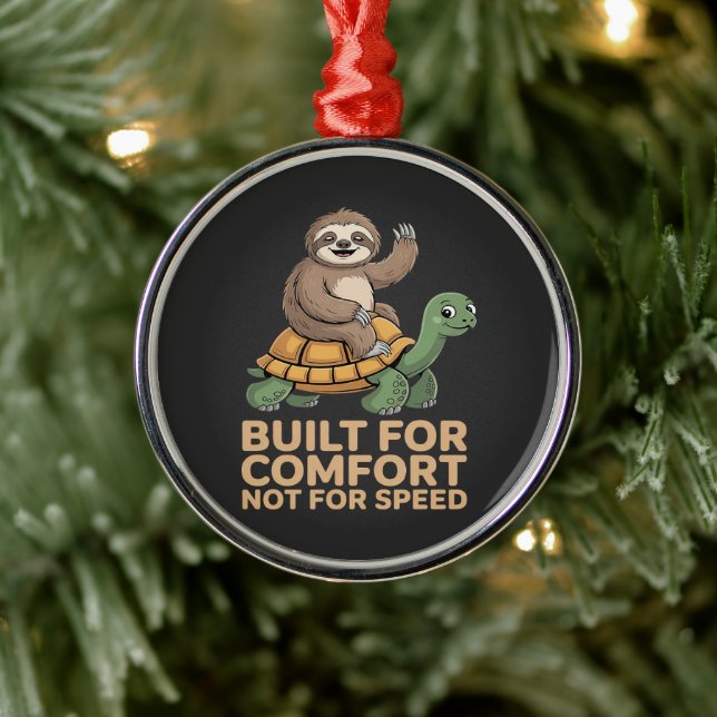 Funny Sloth Riding Turtle Metal Ornament (Tree)