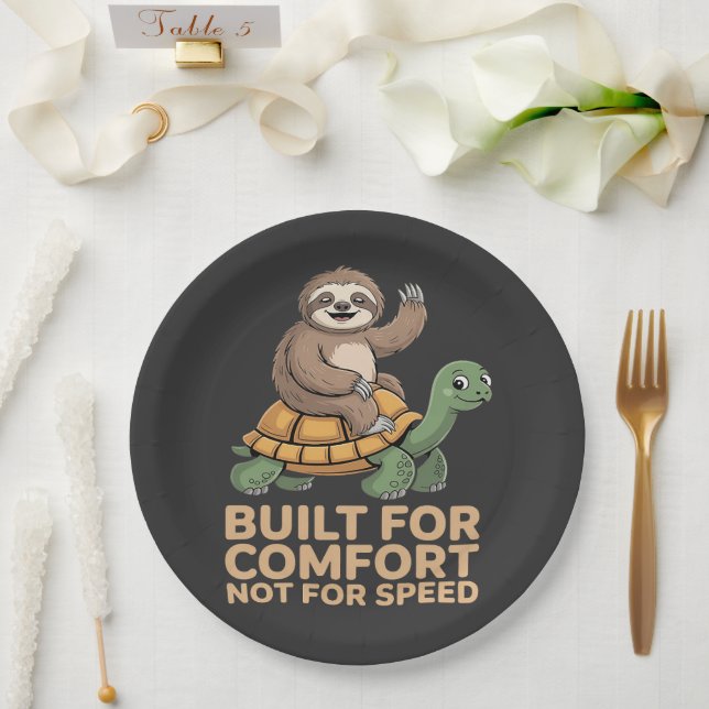 Funny Sloth Riding Turtle Paper Plate (Wedding)