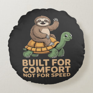 Funny Sloth Riding Turtle Round Cushion