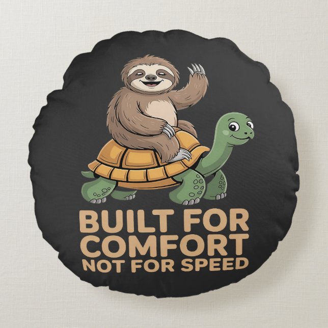 Funny Sloth Riding Turtle Round Cushion (Front)