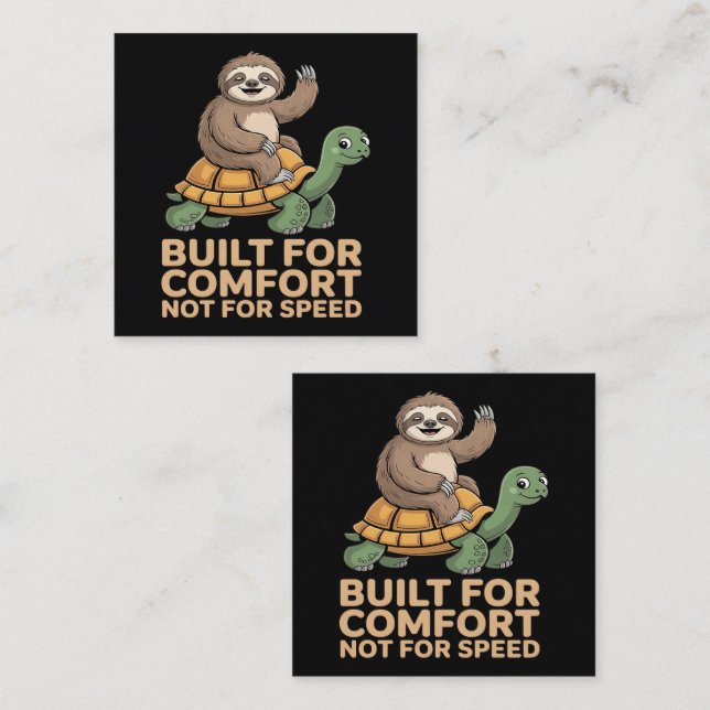 Funny Sloth Riding Turtle Square Business Card (Front/Back)