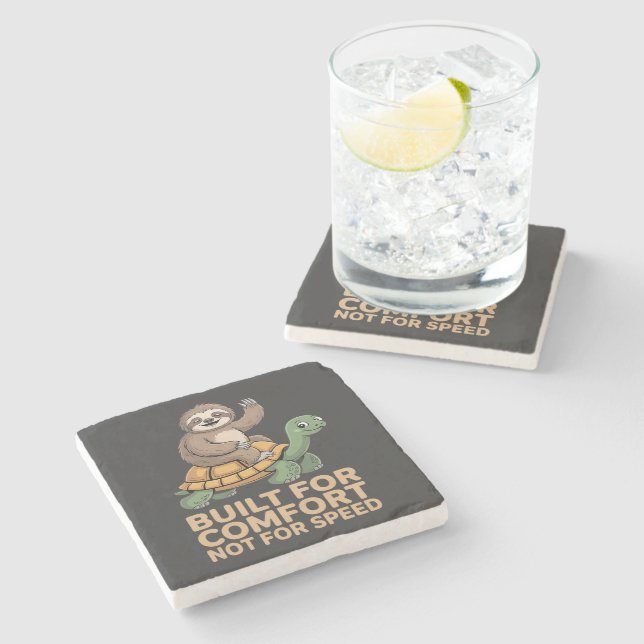 Funny Sloth Riding Turtle Stone Coaster (Side)