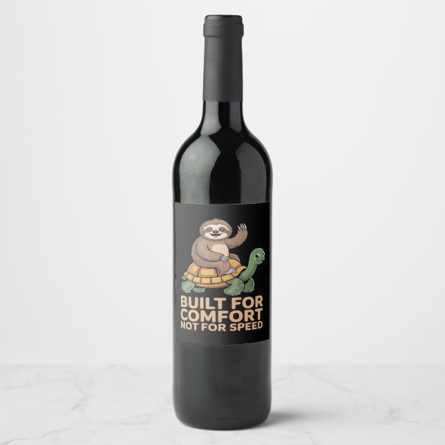 Funny Sloth Riding Turtle Wine Label (Front)