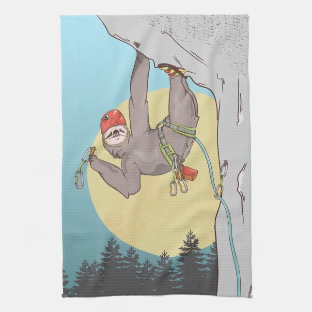 Funny sloth rock climbing tea towel (Vertical)