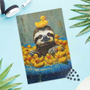 Funny Sloth Rubber Duck Pool Jigsaw Puzzle