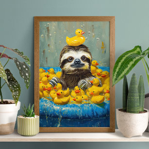 Funny Sloth Rubber Duck Pool Poster