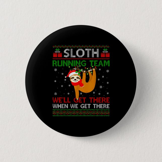 Funny Sloth Running Team Xmas Lights Ugly Sloth Ch 6 Cm Round Badge (Front)