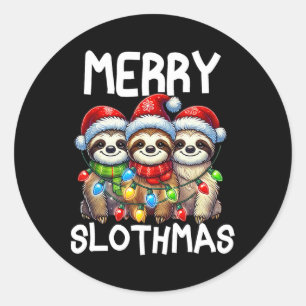 Funny Sloth Santa Hat Retro Matching Christmas Fam Classic Round Sticker