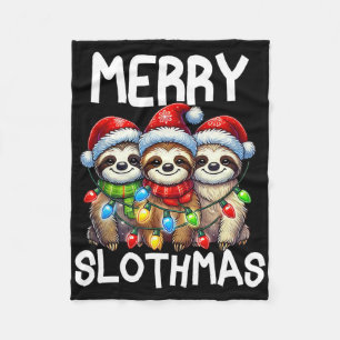 Funny Sloth Santa Hat Retro Matching Christmas Fam Fleece Blanket