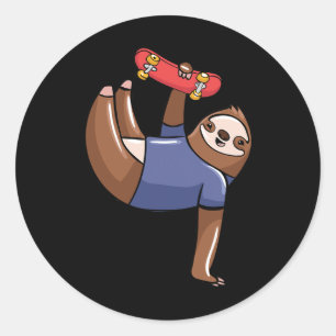 Funny Sloth Skating Lover Gift Skateboarding Gifts Classic Round Sticker
