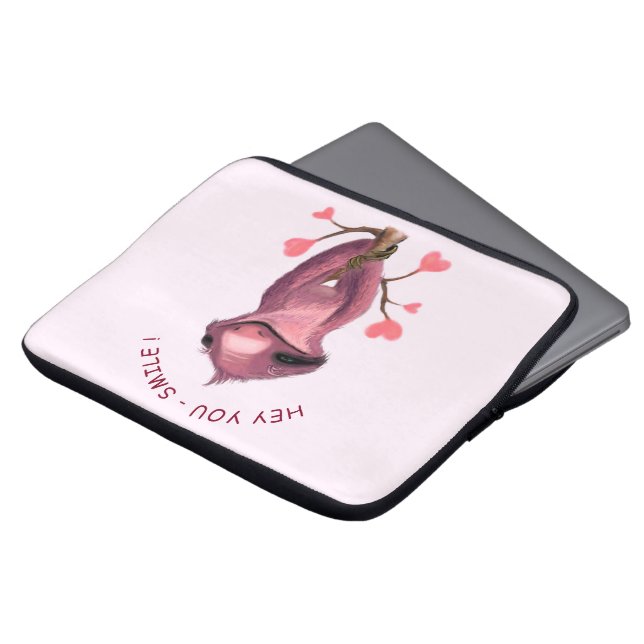Funny Sloth Smile Laptop Sleeve - Custom Text (Front Top)