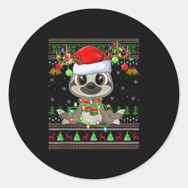 Funny Sloth Ugly Christmas Sweaters Holiday Santa  Classic Round Sticker (Front)