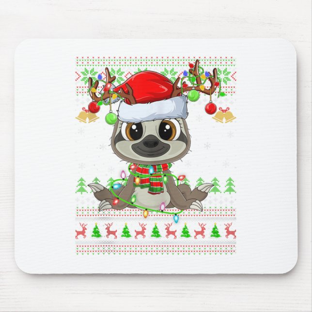 Funny Sloth Ugly Christmas Sweaters Holiday Santa  Mouse Pad (Front)