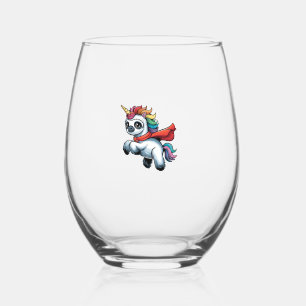 Funny Sloth Unicorn as Hero for a Superhero Long S Stemless Wine Glass