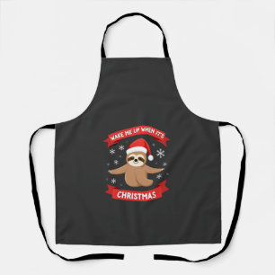 Funny Sloth wake me up when its Christmas Xmas Cut Apron