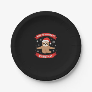 Funny Sloth wake me up when its Christmas Xmas Cut Paper Plate
