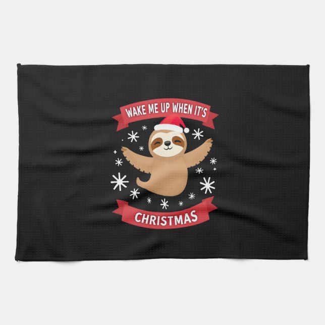 Funny Sloth wake me up when its Christmas Xmas Cut Tea Towel (Horizontal)