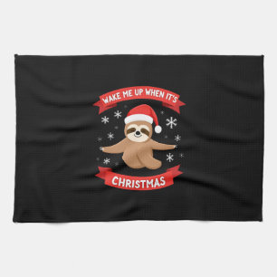 Funny Sloth wake me up when its Christmas Xmas Cut Tea Towel