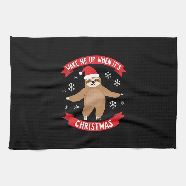 Funny Sloth wake me up when its Christmas Xmas Cut Tea Towel (Horizontal)