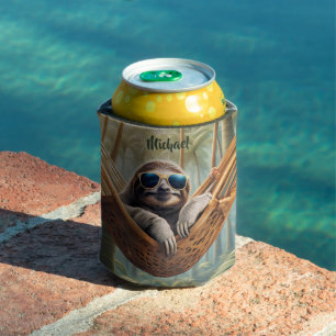 Funny sloth with sunglasses in a hammock  can cooler