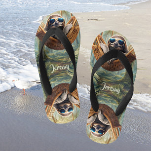 Funny sloth with sunglasses in a hammock kid's thongs