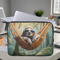 Funny sloth with sunglasses in a hammock
