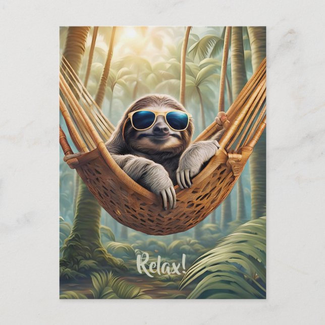 Funny sloth with sunglasses in a hammock postcard (Front)