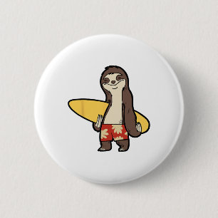 Funny Sloth With Surfboard Sloth Surfing  6 Cm Round Badge