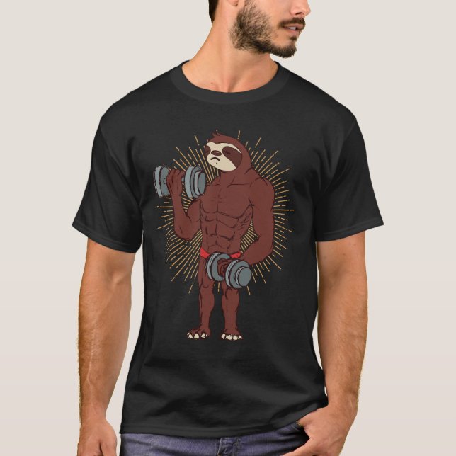 Funny Sloth Workout Weight Lifting Exercise Gym Ra T-Shirt (Front)