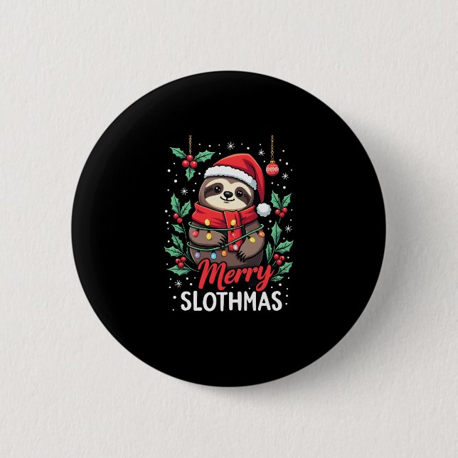 Funny Sloth Xmas Lights Merry Slothmas Sloth Chris 6 Cm Round Badge (Front)
