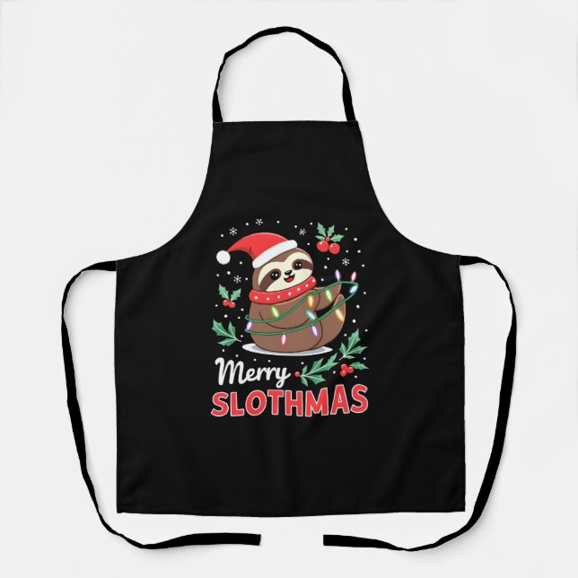 Funny Sloth Xmas Lights Merry Slothmas Sloth Chris Apron (Front)