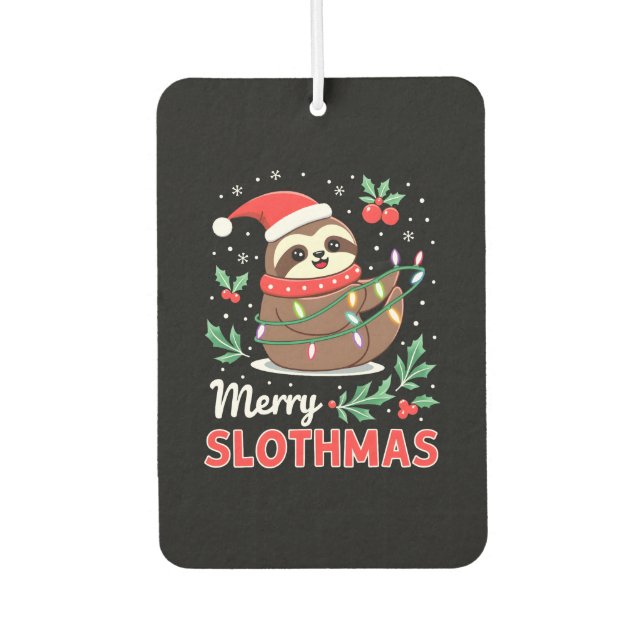 Funny Sloth Xmas Lights Merry Slothmas Sloth Chris Car Air Freshener (Front)
