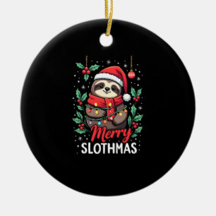 Funny Sloth Xmas Lights Merry Slothmas Sloth Chris Ceramic Ornament