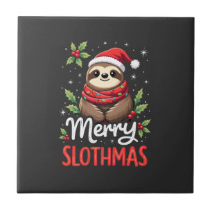 Funny Sloth Xmas Lights Merry Slothmas Sloth Chris Ceramic Tile