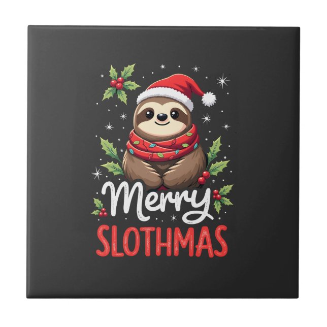 Funny Sloth Xmas Lights Merry Slothmas Sloth Chris Ceramic Tile (Front)