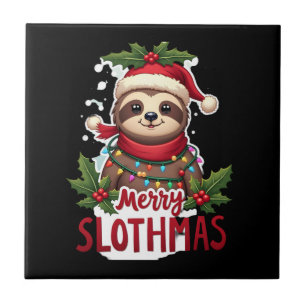 Funny Sloth Xmas Lights Merry Slothmas Sloth Chris Ceramic Tile